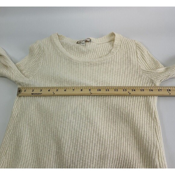 Eri And Ali Sweater Fringe Trim Open Back Cream Ribbed Knit Long Sleeves Small - Picture 8 of 11